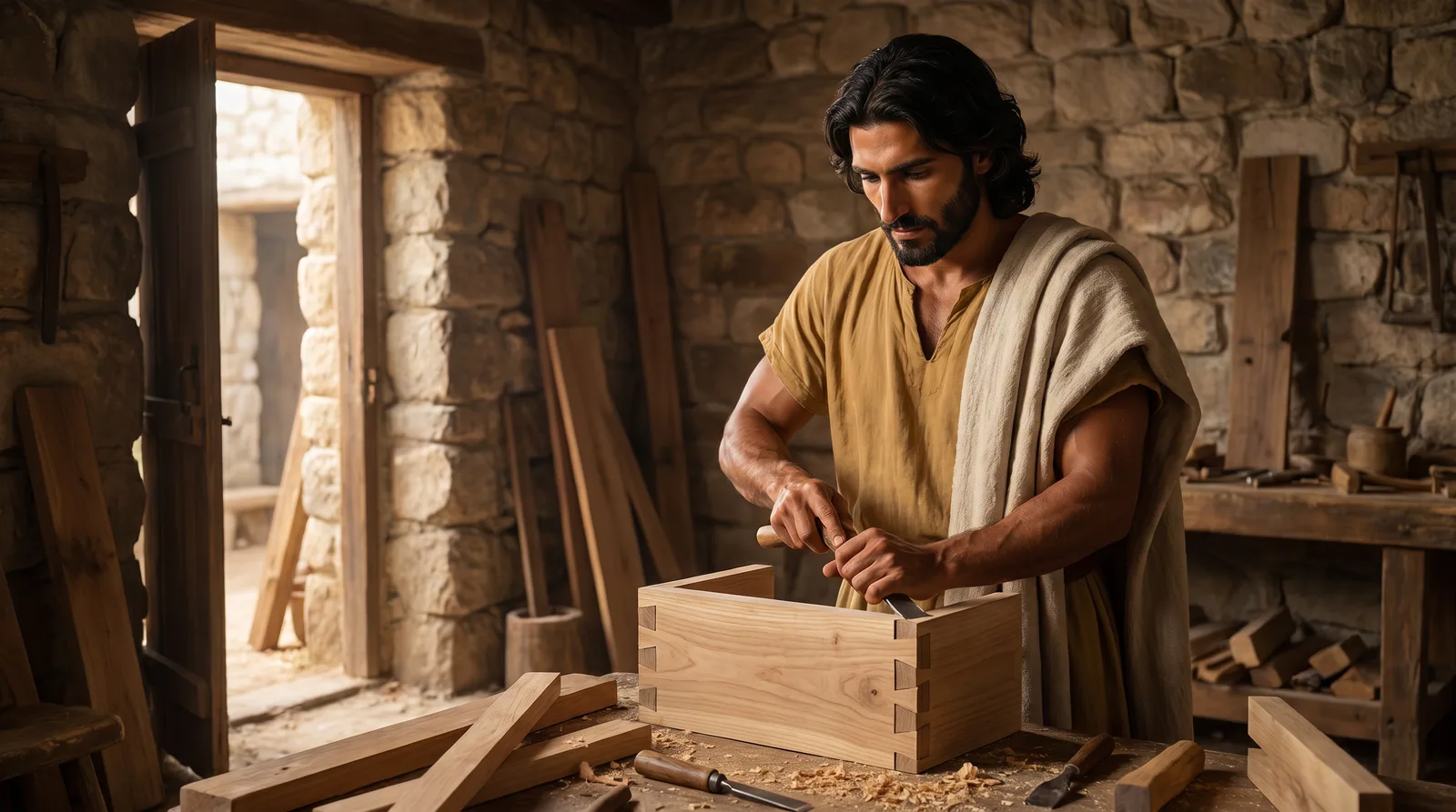 Joseph at his carpentry bench