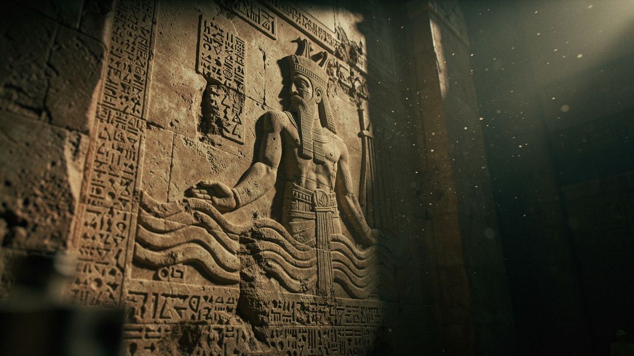 An ancient Mesopotamian relief of the water god, the patient bringer of civilization